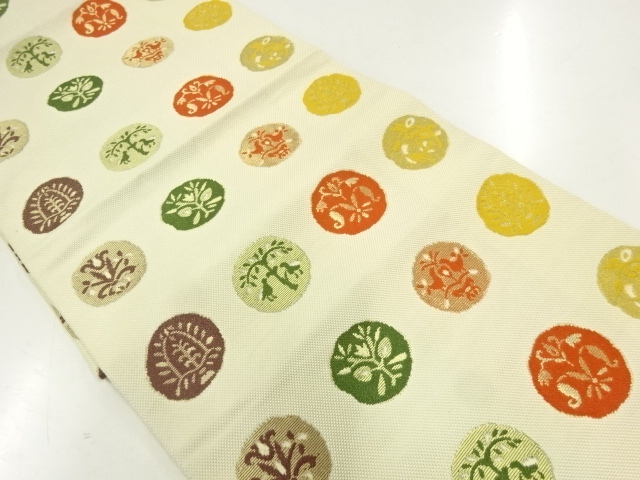 JAPANESE NAGOYA OBI / CHIKUZEN HAKATA / WOVEN FLOWER & BIRD